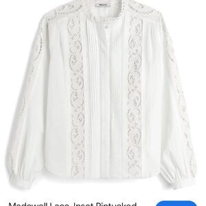 Madewell White Lace-Inset Pintuck Blouse